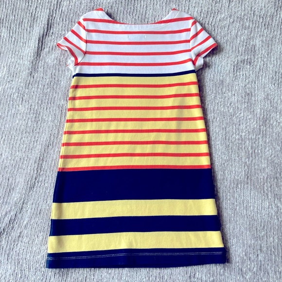 GAP Striped Shift Dress, Shoulder Buttons, Navy, Orange, Yellow, White, Medium 8 - Picture 3 of 5
